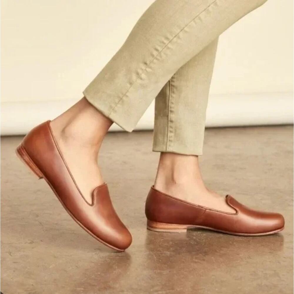 NISOLO Loafers Slip On Smoking Shoe Genuine Leather Brown Sz 6 Cushion Sole Flat